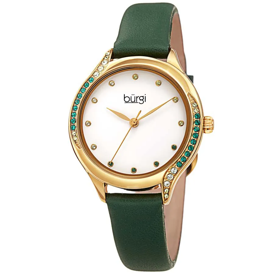 Burgi - Đồng Hồ Nữ Burgi Crystal White Dial Green Leather Ladies Watch BUR239GN Màu Vàng Xanh - Vua Hàng Hiệu