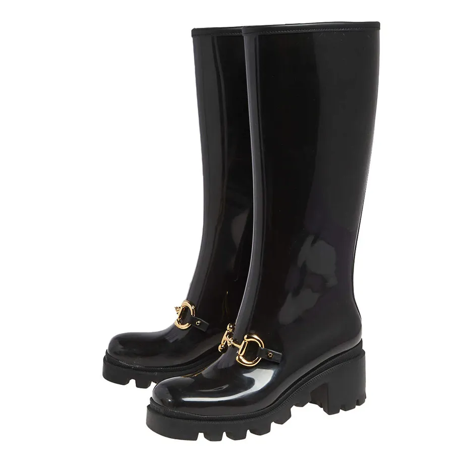 Giày Gucci - Giày Boot Nữ Gucci Black Rubber Horsebit Knee Length Màu Đen - Vua Hàng Hiệu