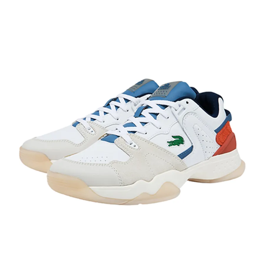 Giày Thể Thao Nam Lacoste Men's T-Point Leather, Suede And Synthetic 42SMA0041 Màu Trắng/Xanh Size 42