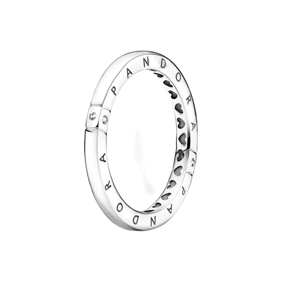 Trang sức Pandora Bạc sterling, đá zirconia - Nhẫn Nữ Pandora Logo & Hearts Ring 199482C01 Màu Bạc Size 52 - Vua Hàng Hiệu