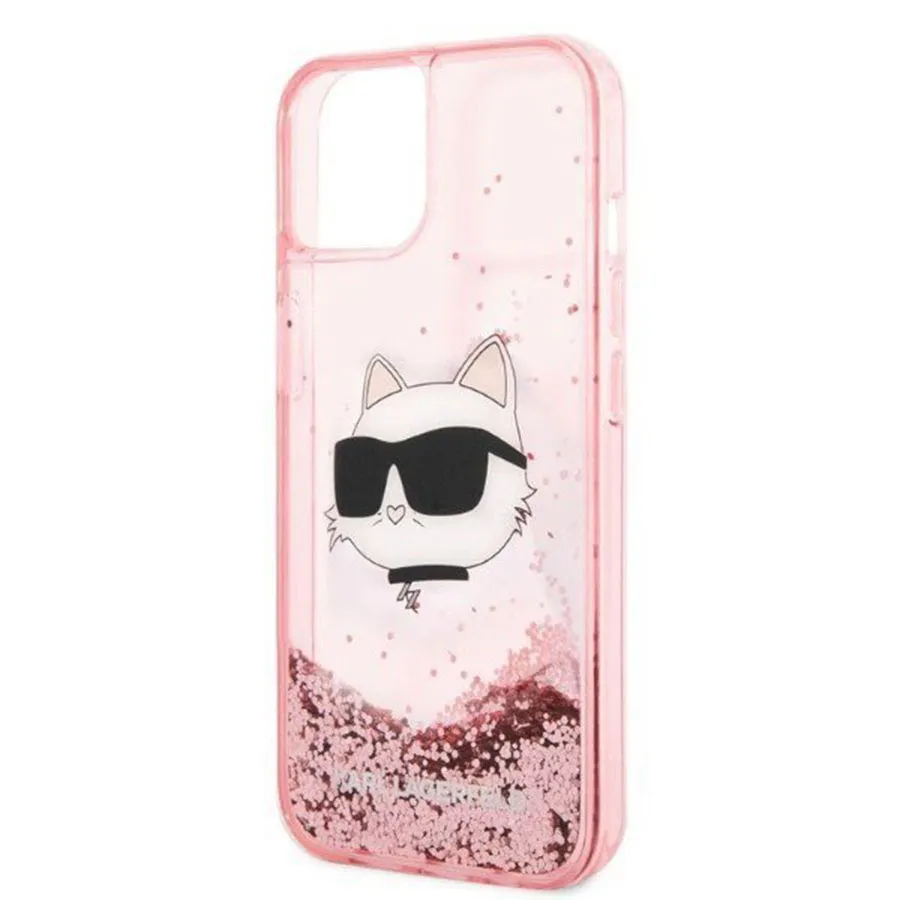 Ốp Điện Thoại Karl Lagerfeld iPhone 15 Pro Hardcase Glitter Choupette Head Màu Hồng