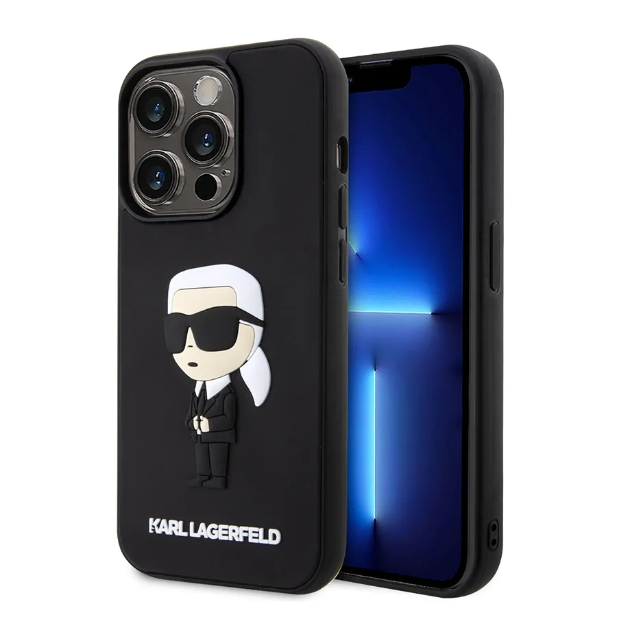 Ốp Điên Thoại Karl Lagerfeld Rubber Black Hard Case 3d Ikonik Nft For iPhone 15 Pro Max Màu Đen