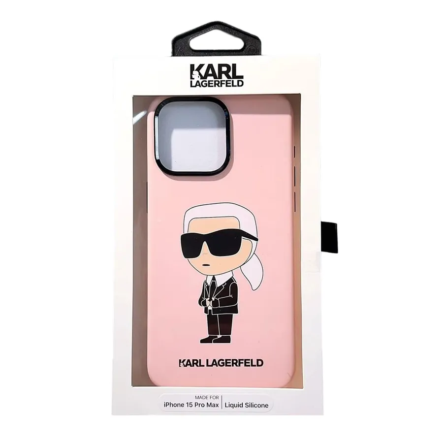 Ốp Điên Thoại Karl Lagerfeld Rubber Hard Case 3d Ikonik Nft For iPhone 15 Pro Max Màu Hồng