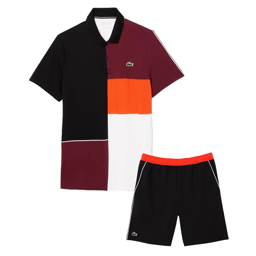 Set Quần Áo Cộc Tay Nam Lacoste Men's Tennis DH1082/GH1086 Màu Đen Đỏ Size 3