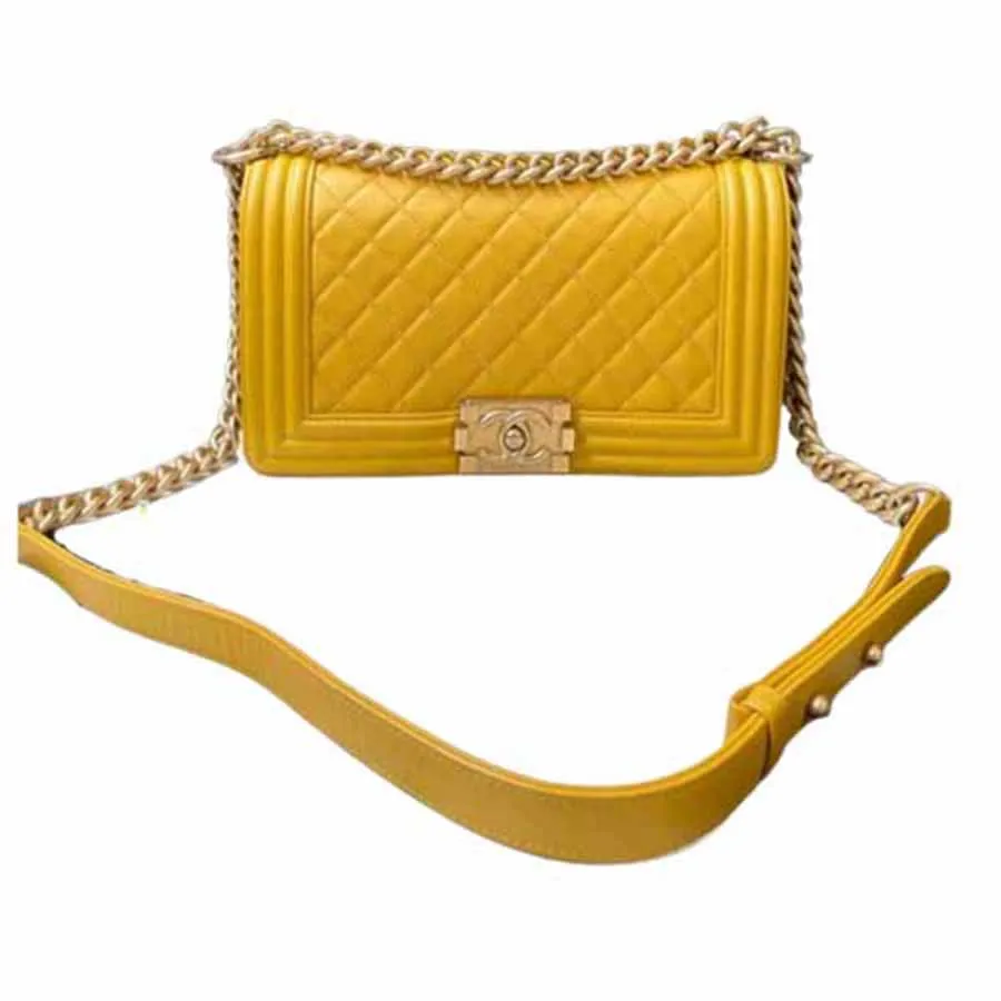 Túi Đeo Chéo Nữ Chanel Boy Lambskin Chain Shoulder Bag Yellow Gold