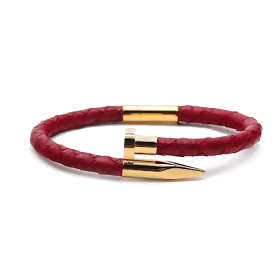 Trang sức Unisex - Vòng Đeo Tay Viya Jewelry VJPT-C2RD Genuine Red Python Leahter Nail Bracelet With Gold Plated Màu Đỏ Size 20.5cm - Vua Hàng Hiệu