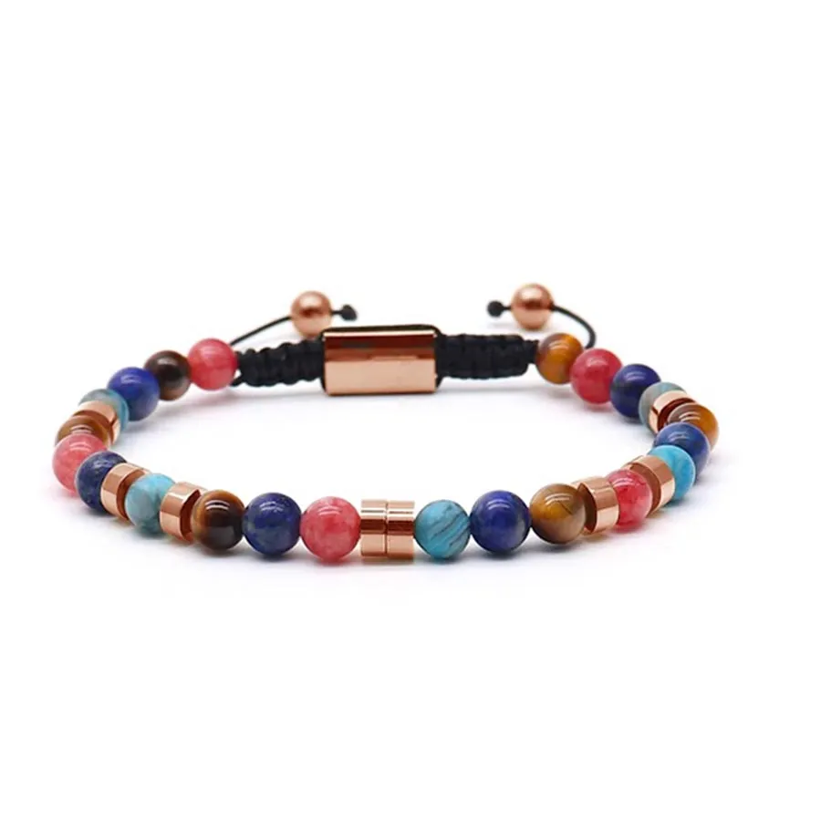 Vòng Đeo Tay Viya Jewelry VJ-BRV114 GD Premium Mixed Colour Macrame Natural Stone With Metal Charm, Stainless Steel Phối Màu Size 17.5cm