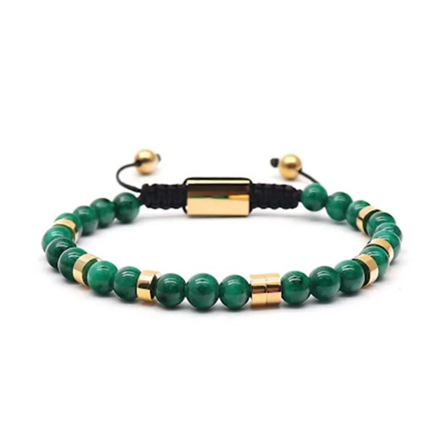 Trang sức Unisex - Vòng Đeo Tay Viya Jewelry VJ-BRV114GJ Premium Green Jade Natural Stone With Gold Plated Màu Xanh Green Size 20.5cm - Vua Hàng Hiệu