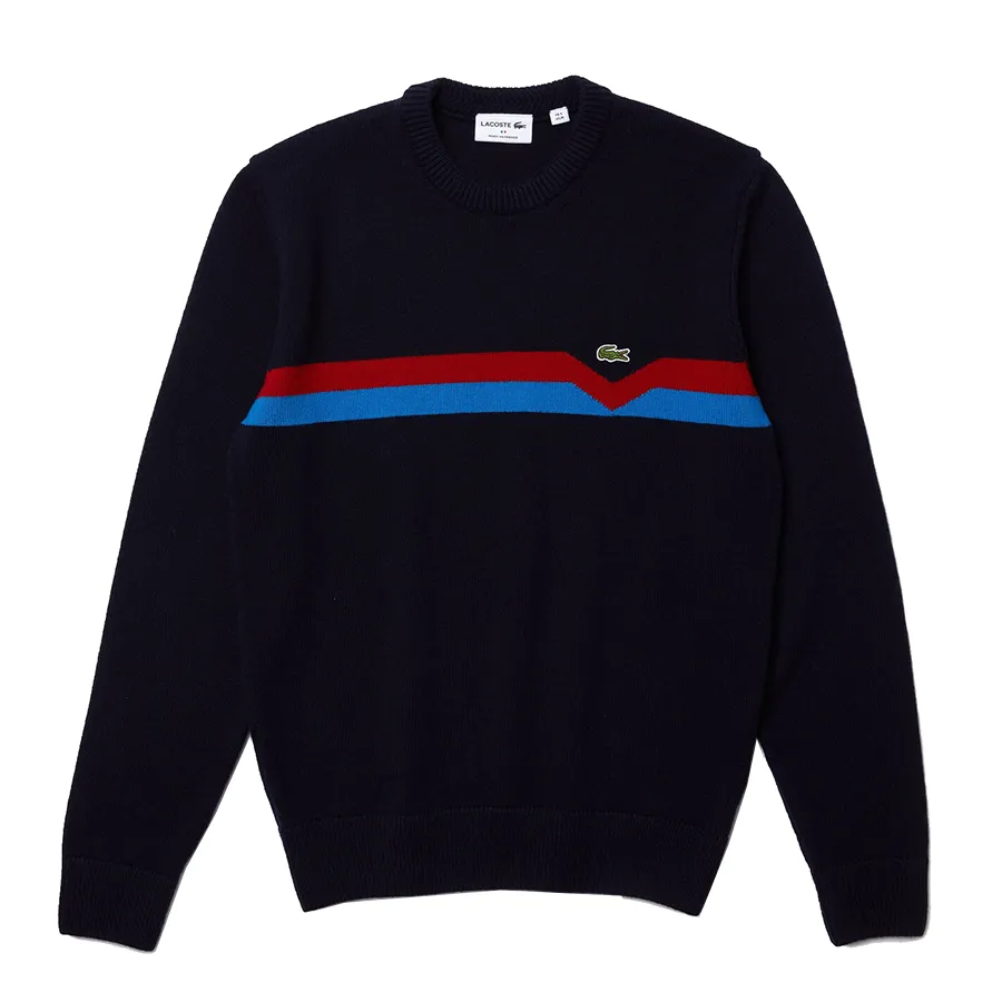 Thời trang Len - Áo Len Nam Lacoste Men’s Made In France Ethical Striped Wool Sweater AH6812-00 Màu Xanh Đen Size 2 - Vua Hàng Hiệu