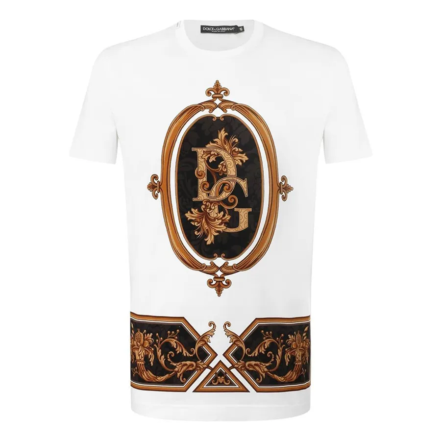 Dolce & Gabbana Cotton - Áo Phông Nam Dolce & Gabbana D&G Baroque Logo G8KBAT Tshirt Màu Trắng Size 44 - Vua Hàng Hiệu
