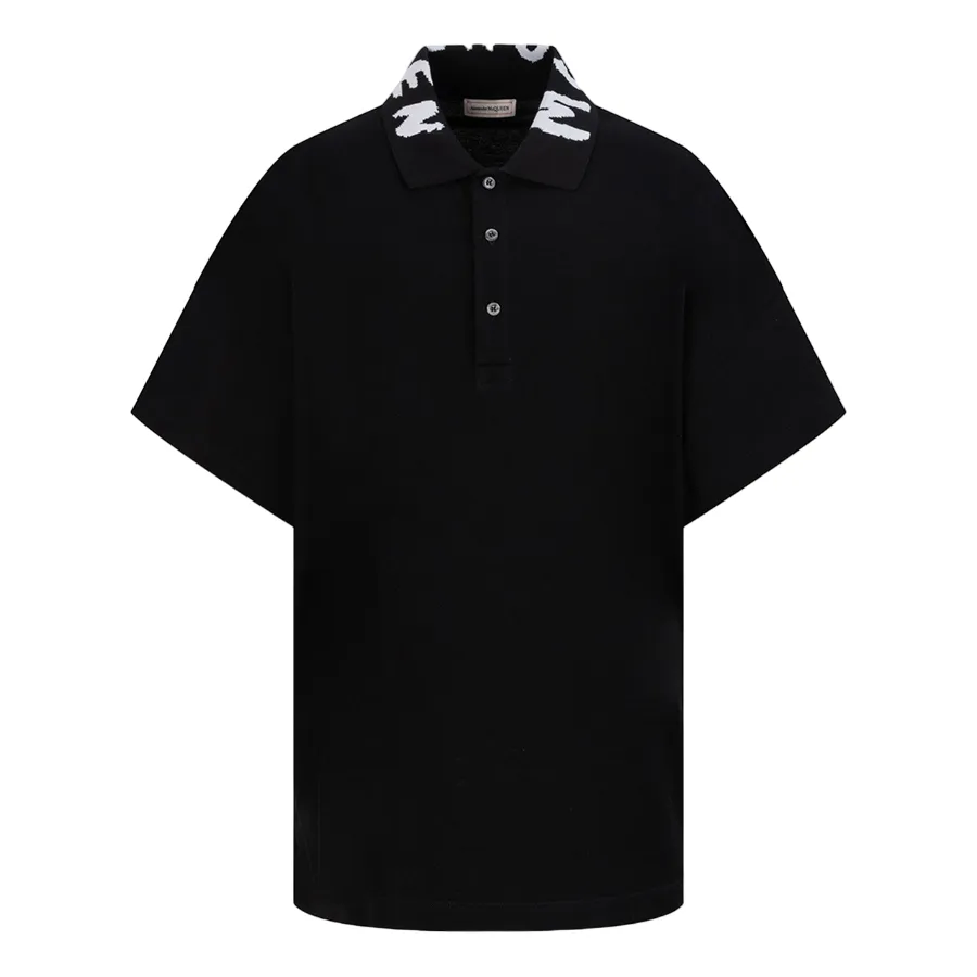 Thời trang Alexander Mcqueen - Áo Polo Nam Alexander McQueen Black With Graffiti Logo Collar 705016 QTX33 1000 Màu Đen Size S - Vua Hàng Hiệu
