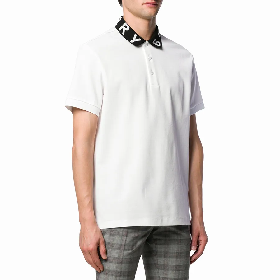 Áo Polo Nam Burberry Logo Intarsia Cotton Piqué Shirt Màu Trắng