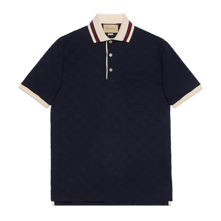 Áo Polo Nam Gucci GG Embroidery Cotton Shirt 768631 Màu Xanh Navy