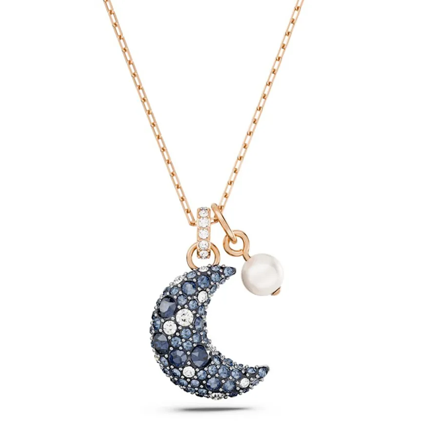 Swarovski - Dây Chuyền Nữ Swarovski Luna Pendant Moon, Multicolored, Rose Gold-Tone Plated 5671585 Màu Xanh Blue - Vua Hàng Hiệu