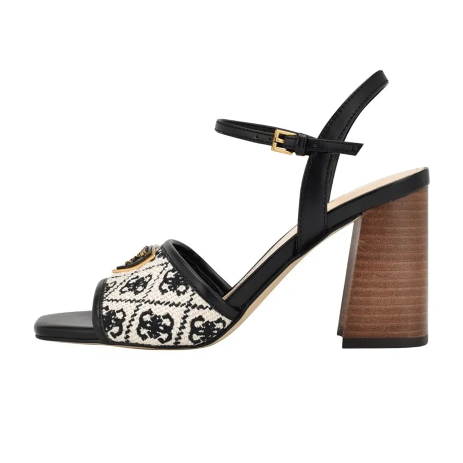 Dép Cao Gót Nữ Guess Glaven Open Toe Block Heels Màu Đen Trắng Size 7