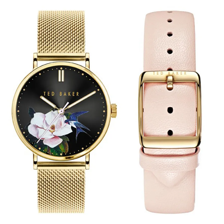 Đồng hồ Anh - Đồng Hồ Nữ Ted Baker Ladies Phylipa Flowers Quartz Yellow Gold Plated Watch TWG024500 Màu Đen Vàng - Vua Hàng Hiệu