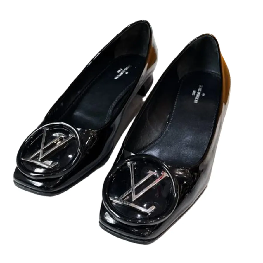 Giày Louis Vuitton - Giày Cao Gót Nữ Louis Vuitton LV Black Patent Leather Madeleine Block Heel Pumps Màu Đen Size 35 - Vua Hàng Hiệu