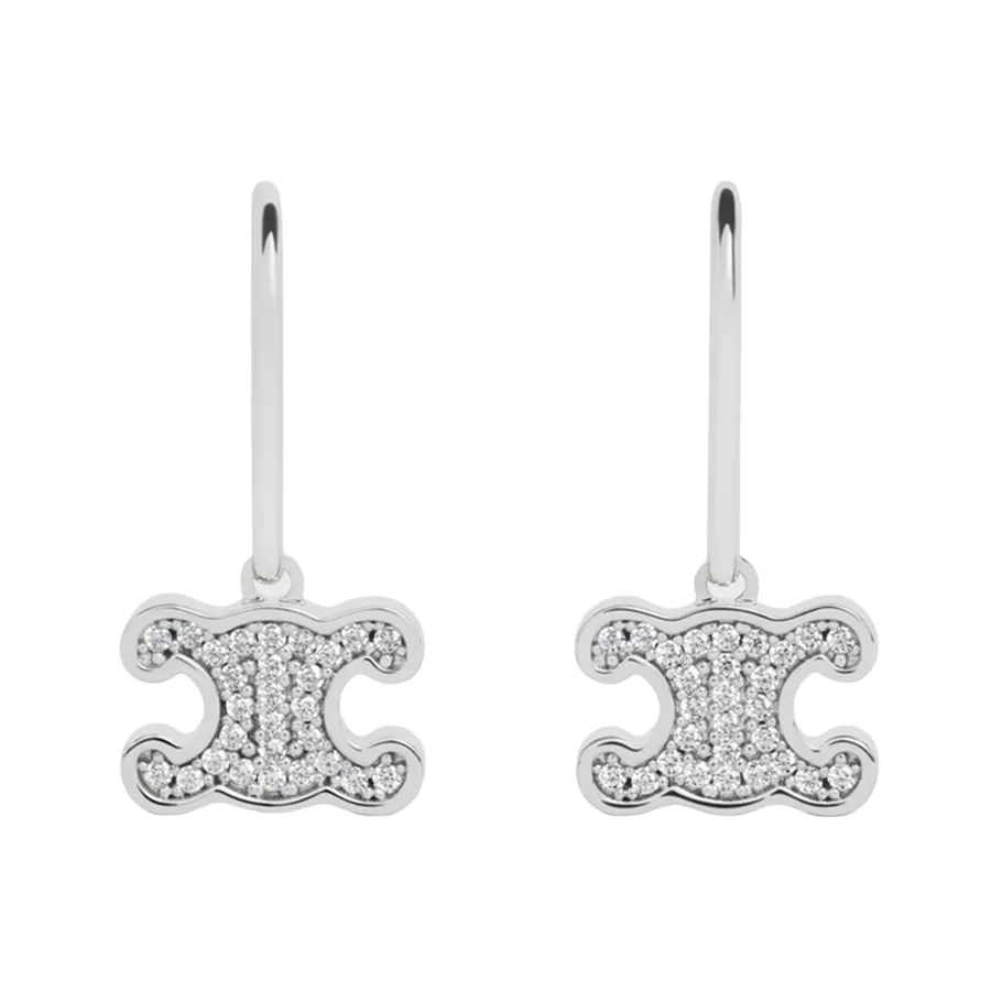 Celine - Khuyên Tai Nữ Celine Triomphe Rhinestone Earrings In Brass With Rhodium Finish And Crystals Silver 460GC6BZI.36SI Màu Bạc - Vua Hàng Hiệu