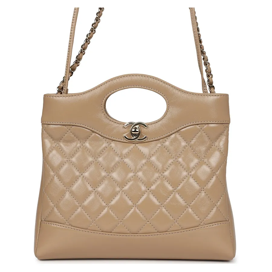 Túi Đeo Chéo Nữ Chanel Small C31 Shopper Dark Beige Lambskin Light Gold Hardware Màu Be