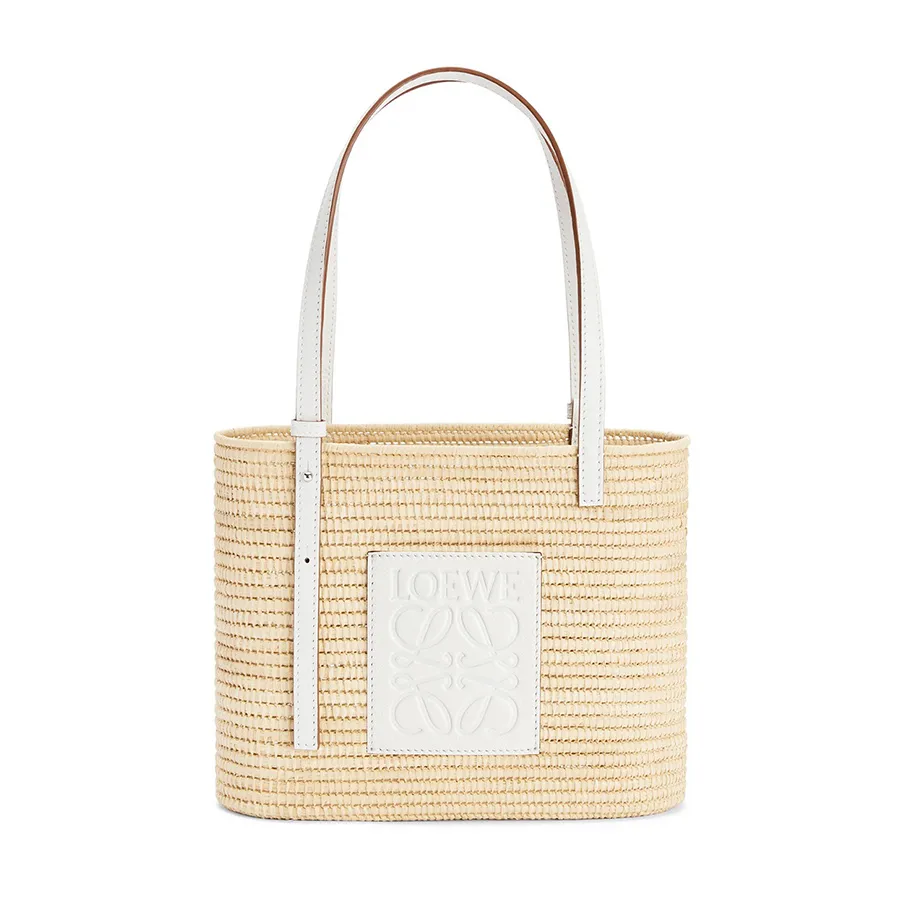 Túi xách Tây Ban Nha - Túi Tote Nữ Loewe Small Square Basket Bag In Raffia And Calfskin A223099X08-2163 Màu Kem - Vua Hàng Hiệu