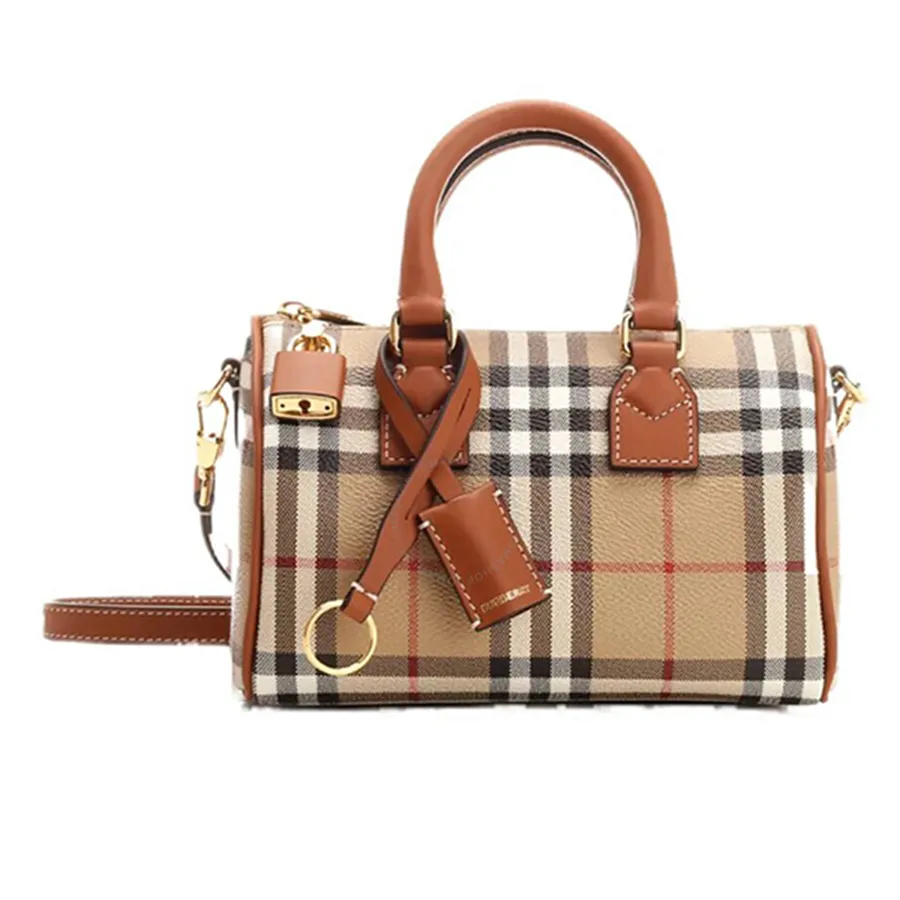 Túi xách Burberry - Túi Xách Nữ Burberry Women's Black Beige Mini Check Bowling Bag 80713571 Màu Be Kẻ - Vua Hàng Hiệu