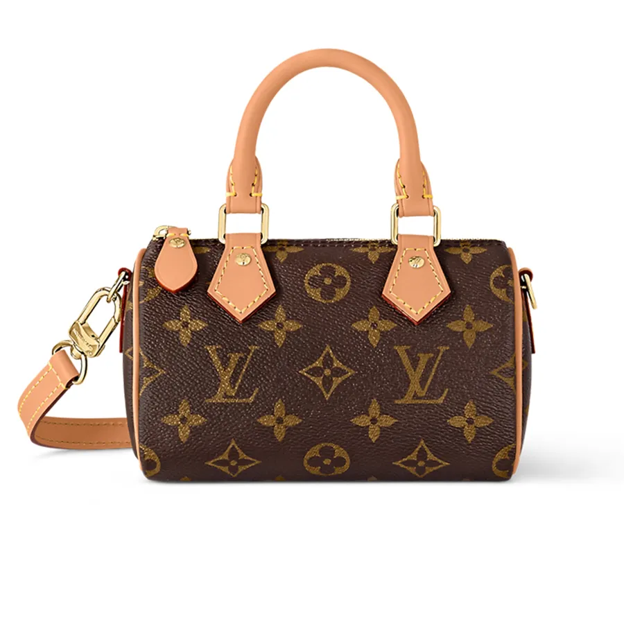 Túi xách Louis Vuitton - Túi Xách Nữ Louis Vuitton LV Nano Speedy Handbag Strap In Brown Canvas M81085 Màu Nâu Đen - Vua Hàng Hiệu