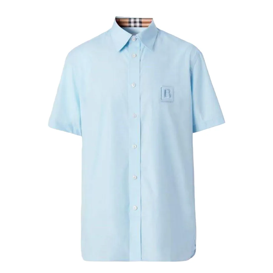 Thời trang - Áo Polo Nam Burberry Check Collar Piqué Shirt 8053022 Màu Xanh Nhạt Size M - Vua Hàng Hiệu