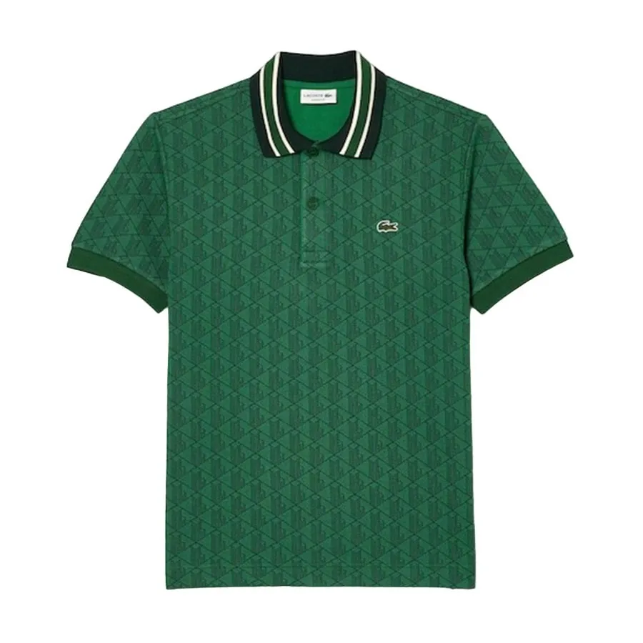 Áo Polo Nam Lacoste Classic Fit Contrast Collar Monogram Green DH1417 Màu Xanh Lá Size 4