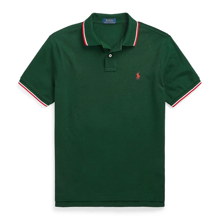 Thời trang Ralph Lauren 100% Cotton - Áo Polo Nam Ralph Lauren Custom Slim Fit Piped Shirt 275039 Màu Xanh Green Size S - Vua Hàng Hiệu