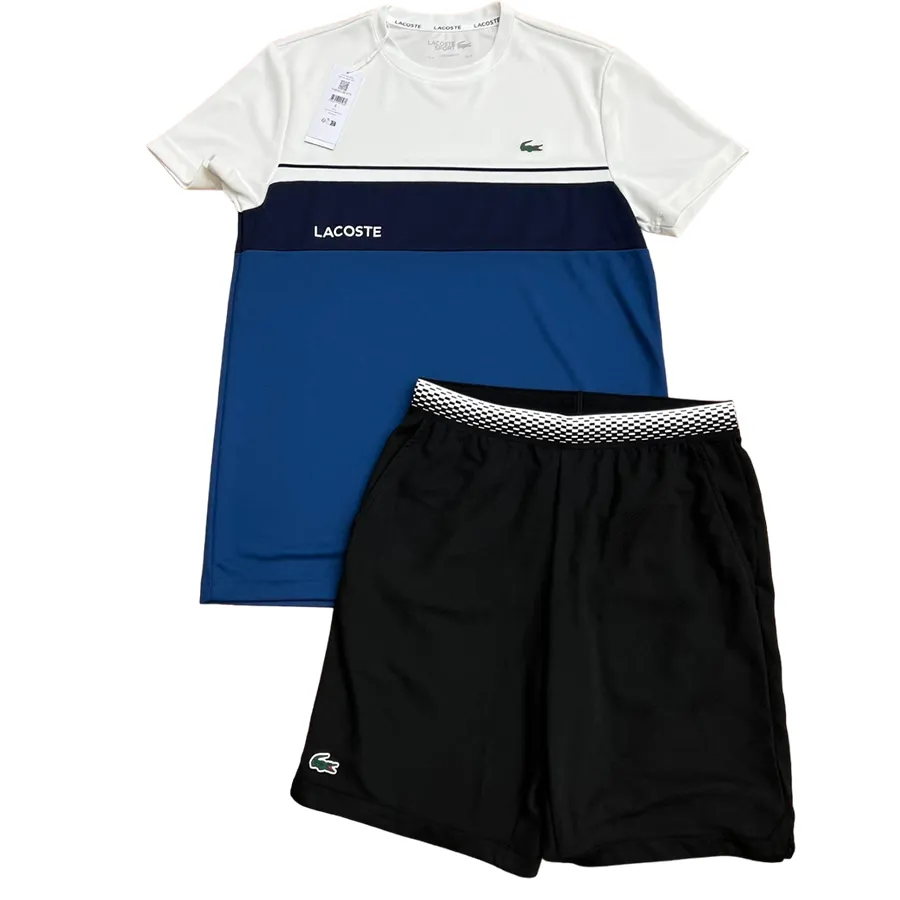Thời trang Polyester - Bộ Quần Áo Cộc Tay Nam Lacoste Men's Sport Ultra Dry Màu Đen/ Xanh/ Trắng Size 4 - Vua Hàng Hiệu