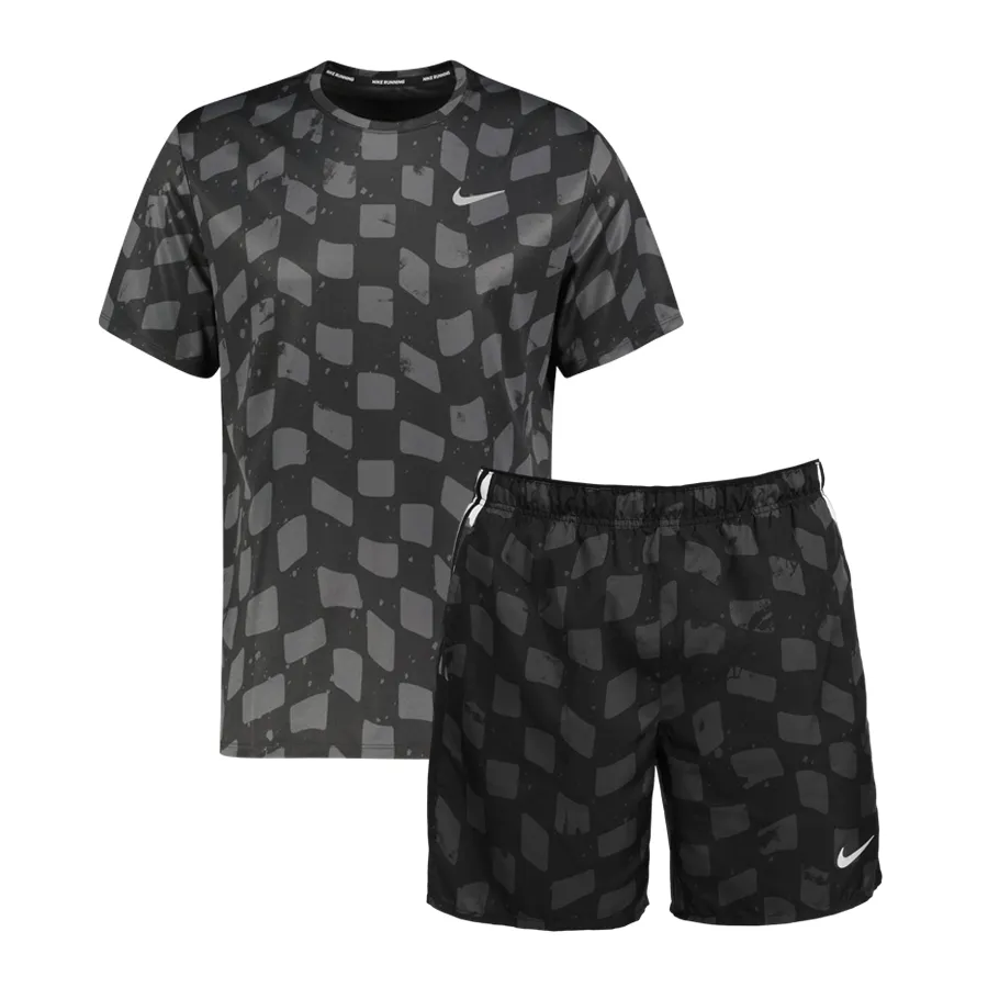 Thời trang Polyester - Bộ Thể Thao Nam Nike Dri-Fit Miler & Challenger Short Set Chequered Màu Đen Size S - Vua Hàng Hiệu