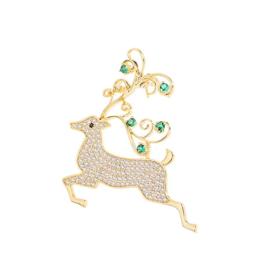 Phụ kiện Meri Hợp kim không gỉ, đá quý - Cài Áo Nữ Meri Green Reindeer BR728 Màu Vàng Gold - Vua Hàng Hiệu