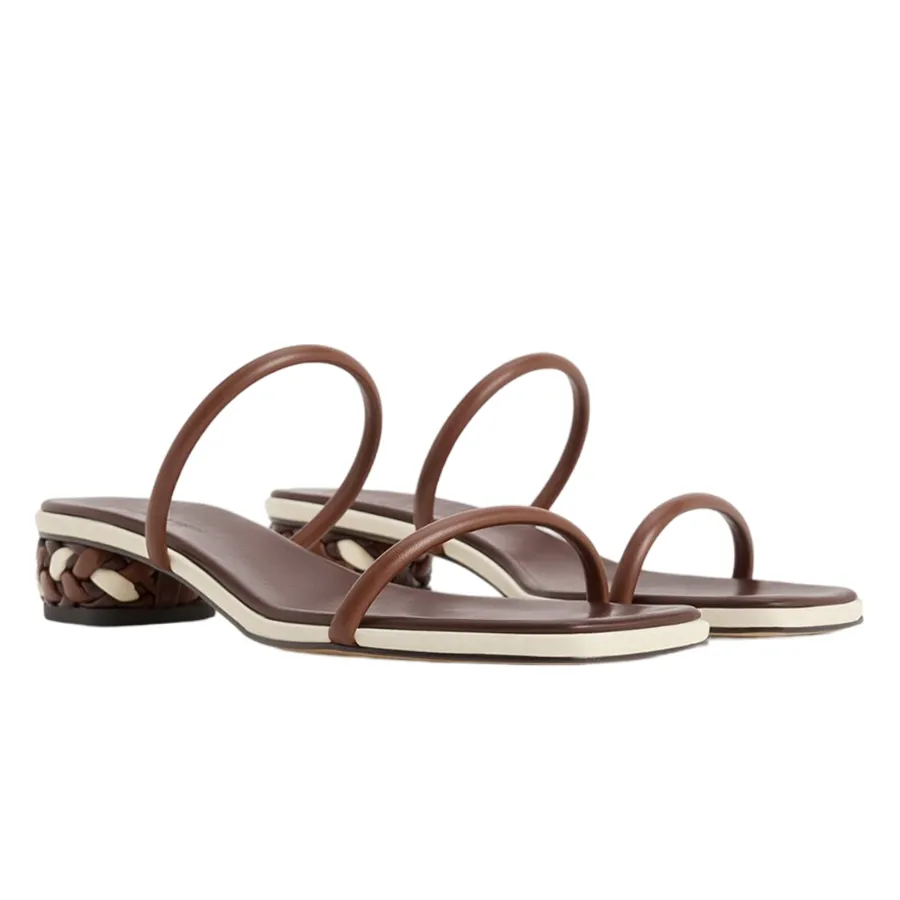 Brown Double Strap Sandals Heel Dép Nữ Charles Keith CNK Double