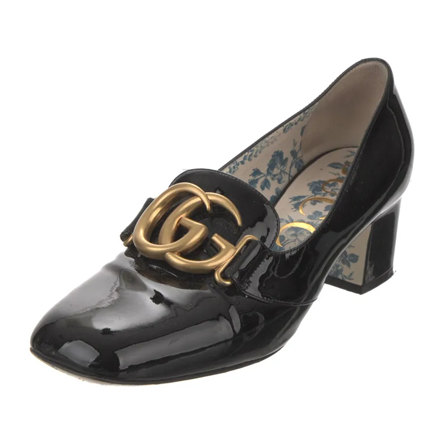 Giày Nữ - Giày Cao Gót Nữ Gucci Patent Leather Mid Heel Pump With Double G In Black Màu Đen Size 34.5 - Vua Hàng Hiệu