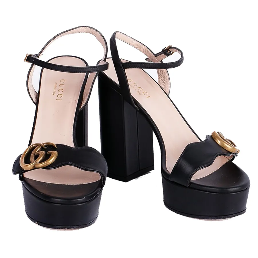 Giày Giày cao gót - Giày Cao Gót Nữ Gucci Sandales Cuir Noir Màu Đen Be Size 38 - Vua Hàng Hiệu