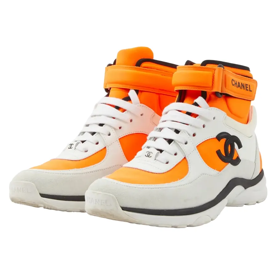 Giày - Giày Sneaker Nữ Chanel Orange In Leather Baskets Màu Trắng Cam Size 36.5 - Vua Hàng Hiệu