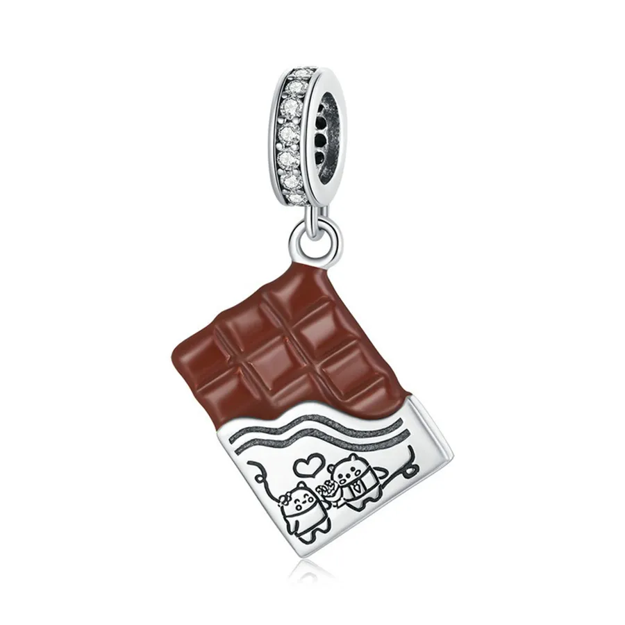 Trang sức Lili Jewelry - Hạt Vòng Charm Nữ Lili Jewelry Đính Đá CZ Chocolate LILI_084869 Thanh Chocolate Màu Nâu Bạc - Vua Hàng Hiệu