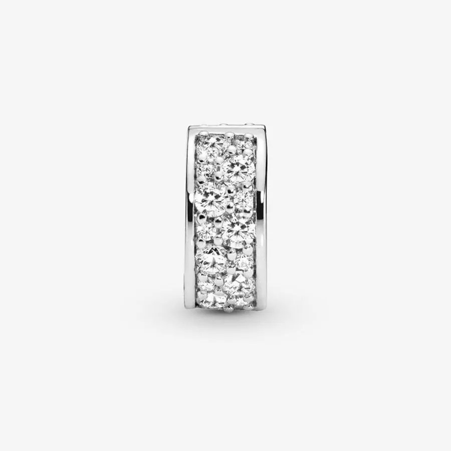 Hạt Vòng Charm Pandora Clear Pavé Clip Charm 791817CZ Màu Bạc
