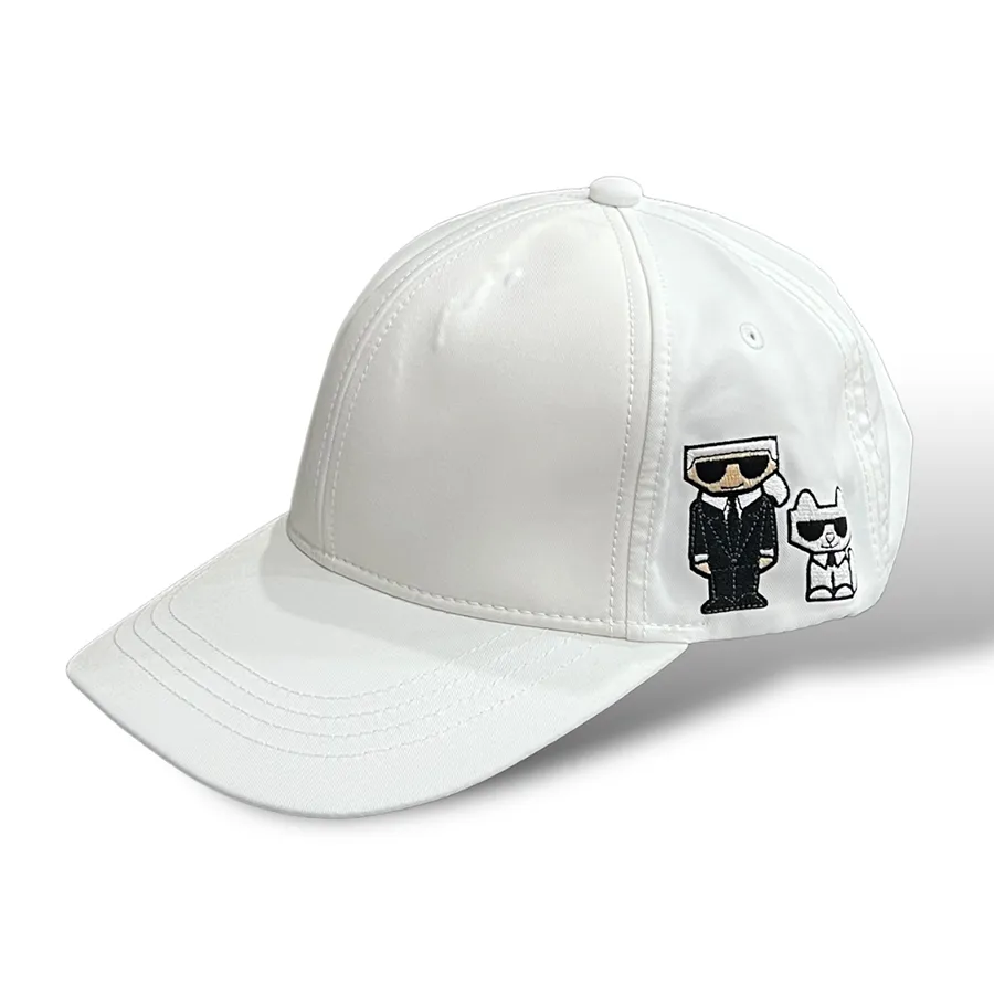 Mũ nón Pháp - Mũ Karl Lagerfeld Paris White Baseball Hat Embroidered Karl & Choupette Màu Trắng - Vua Hàng Hiệu