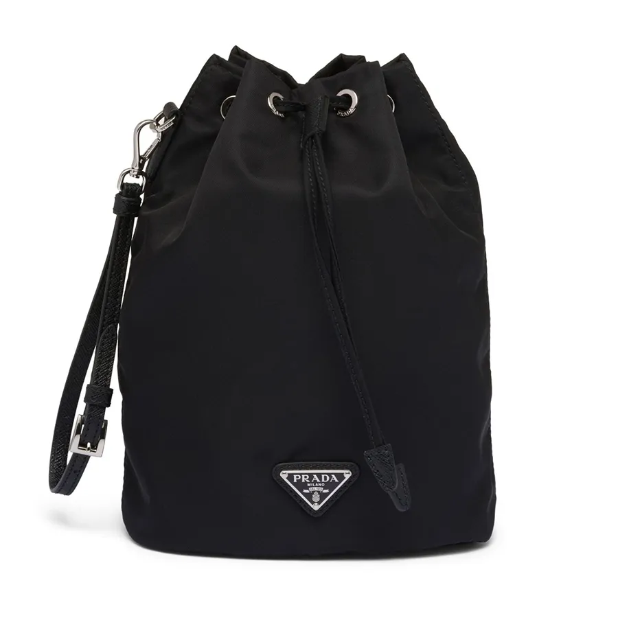 Prada - Túi Cầm Tay Nữ Prada Nylon Bucket Drawstring Pouch Bag Màu Đen - Vua Hàng Hiệu