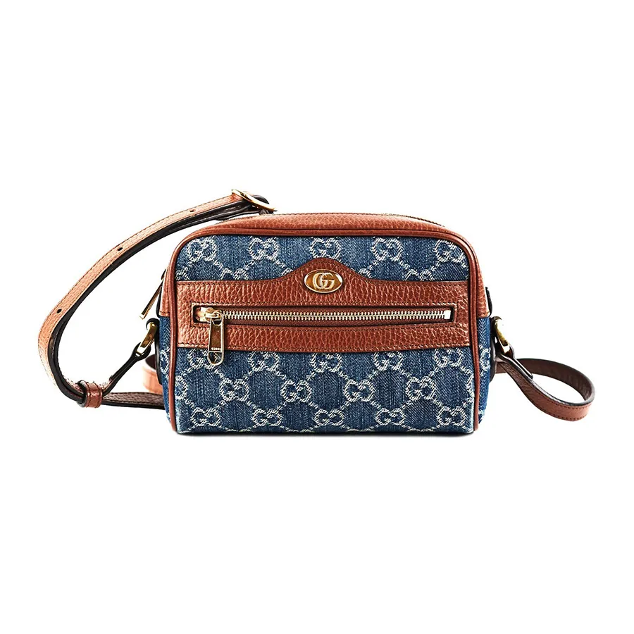 Túi xách Gucci - Túi Đeo Chéo Gucci Ophidia Denim Supreme Bag 517350-2KQGG-8375 Xanh - Nâu - Vua Hàng Hiệu