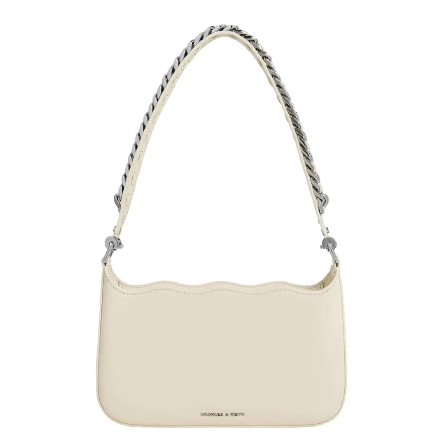 Túi Đeo Vai Nữ Charles Keith CNK Wavy Braided Chain-Link Shoulder Bag  20271135 Màu Kem