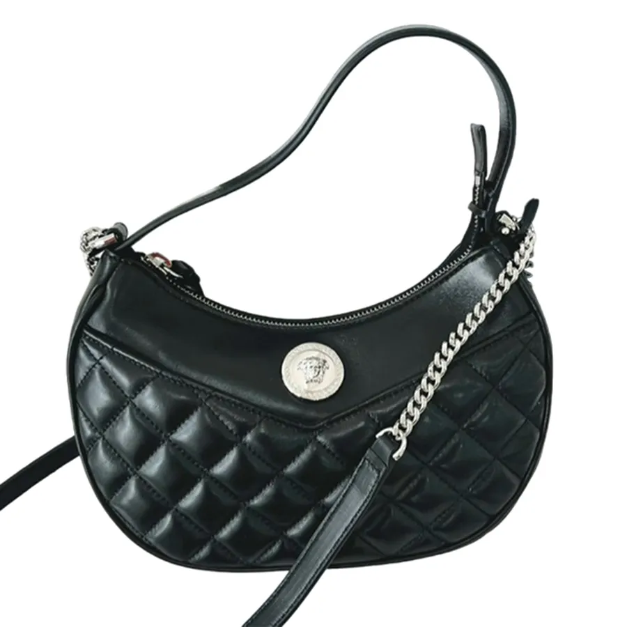 Túi xách Versace - Túi Đeo Vai Nữ Versace Black Leather Half Moon Hobo Shoulder Bag Màu Đen - Vua Hàng Hiệu