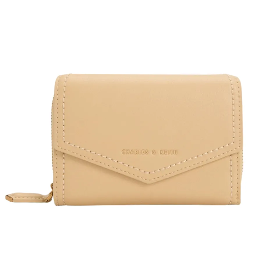 Túi xách Ví - Ví Nữ Charles & Keith CNK Stitch Trim Envelope Wallet CK6-10770427-5 Màu Beige - Vua Hàng Hiệu