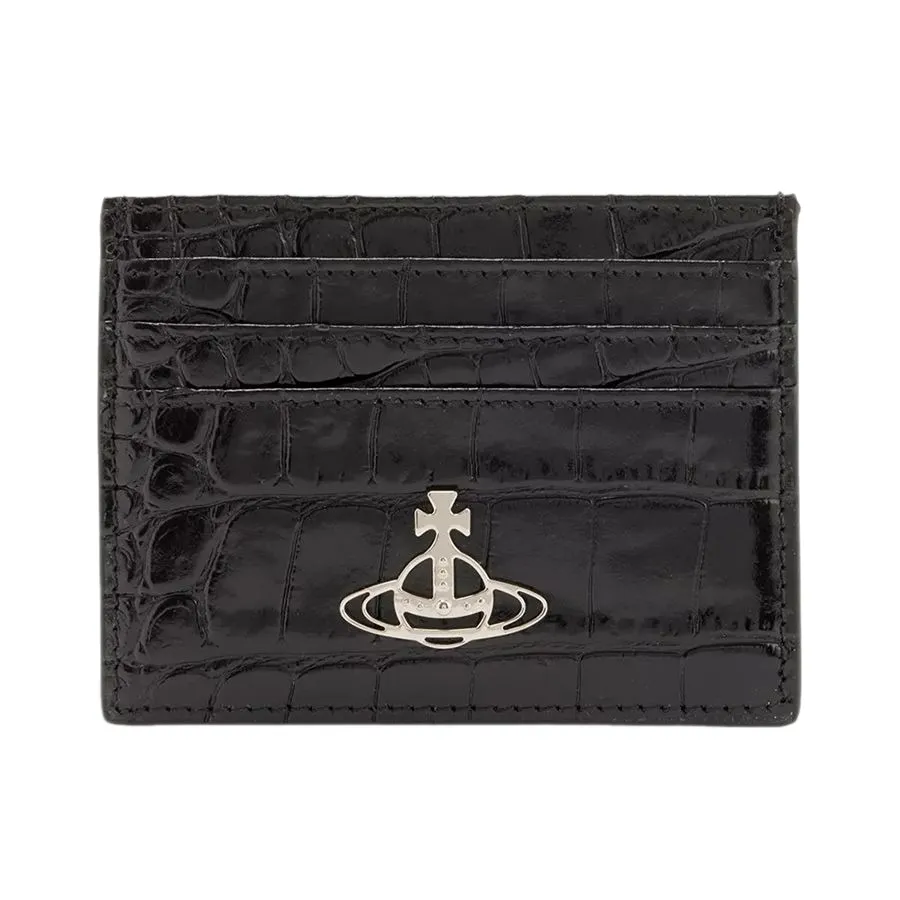 Vivienne Westwood - Ví Nữ Vivienne Westwood Embossed Leather Card Holder Màu Đen - Vua Hàng Hiệu
