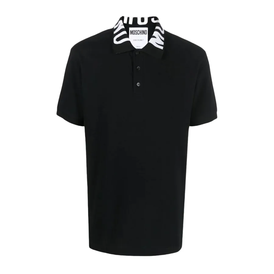Thời trang Moschino - Áo Polo Nam Moschino Black With Logo Collar Printed 231ZRA160620421555 Màu Đen - Vua Hàng Hiệu