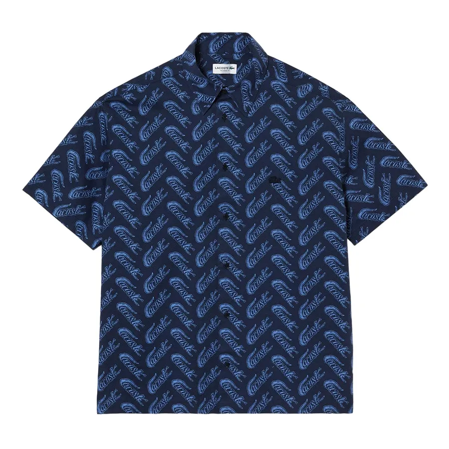 Lacoste Cotton - Áo Sơ Mi Cộc Tay Nam Lacoste Men's Short Sleeve Vintage Print Shirt CH5793 F65 Màu Xanh Navy Size 38 - Vua Hàng Hiệu