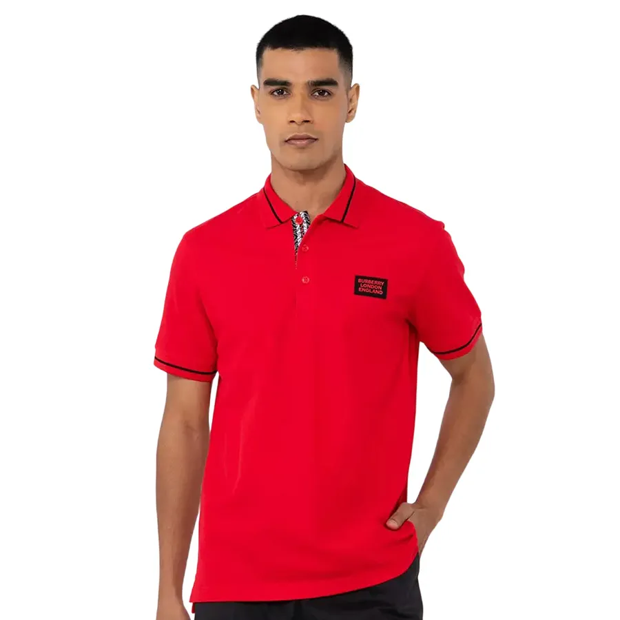Thời trang Burberry - Áo Polo Nam Burberry Logo Appliqué Polo Shirt Màu Đỏ Size S - Vua Hàng Hiệu