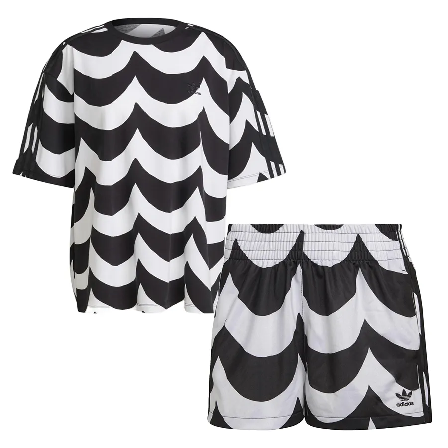 Thời trang Adidas Cotton - Bộ Quần Áo Cộc Tay Nữ Adidas Marimekko H20475/H20477 Màu Đen Trắng Size 6UK - Vua Hàng Hiệu