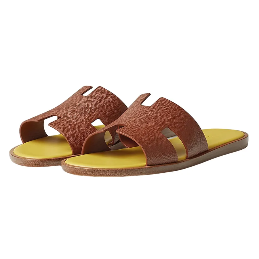 Dép Da cao cấp - Dép Hermès Izmir Sandal H221824ZH8R400 Màu Nâu - Vàng Size 39 - Vua Hàng Hiệu